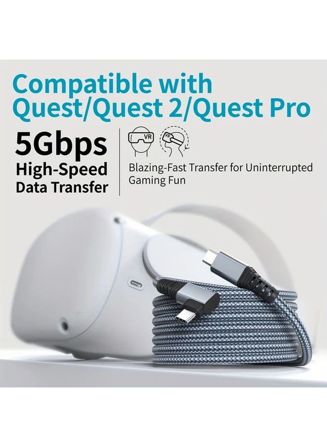 كابل شحن سريع على شكل حرف L بطول 5 أمتار، USB 3.1، سلك بيانات باللون الأسود، متوافق مع سماعات الواقع الافتراضي. - Image 3