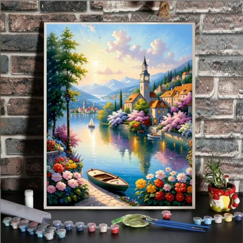 ldazao Paint by Numbers Kit for Adults BeginnerScenery Paint by Numbers Coastal Town DIY Oil Painting Adult Paint by Number Kits on Canvas Without Frame Paint by Number on Canvas for Gift Home Wall Decor - Image 3