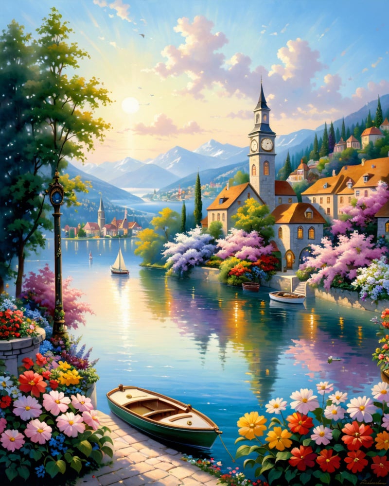 ldazao Paint by Numbers Kit for Adults BeginnerScenery Paint by Numbers Coastal Town DIY Oil Painting Adult Paint by Number Kits on Canvas Without Frame Paint by Number on Canvas for Gift Home Wall Decor - Image 2
