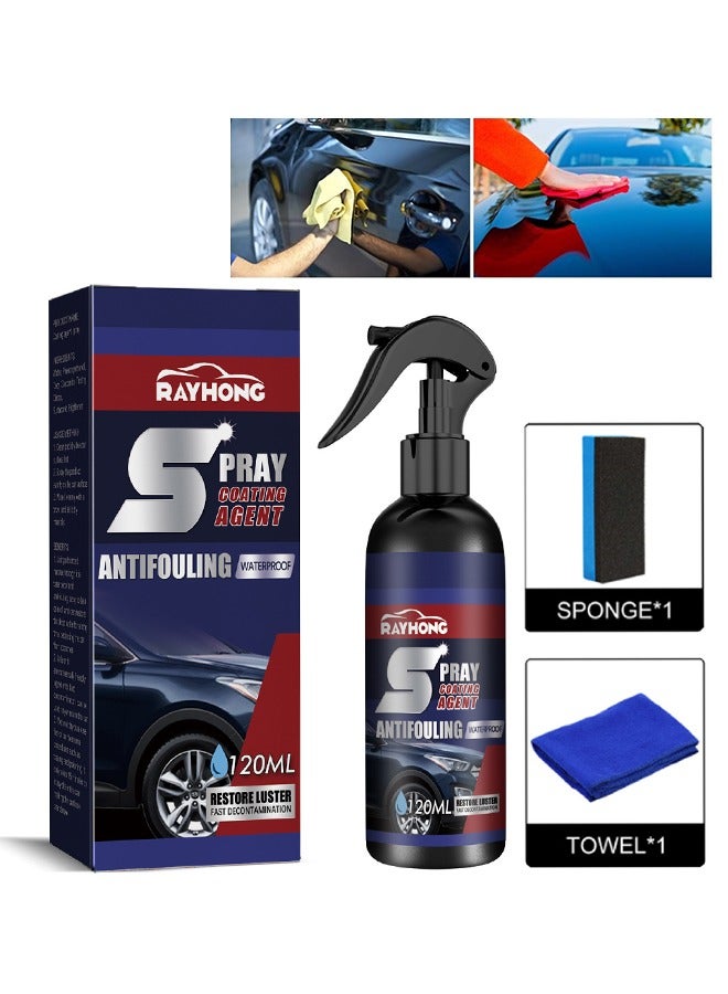 RAYHONG Ceramic Car Coating Spray, 3 In 1 High Protection Express Car Coating Spray, High Protection Nano Coat, Anti Dirt, Boost Gloss, 120ML With Towel And Sponge - Image 1