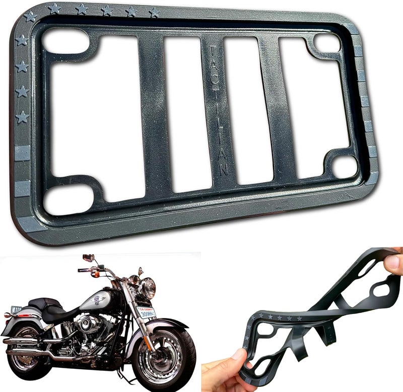 Tactilian Motorcycle License Plate Frame American Flag (Black) Anti Rattle Silicone Subdued 3D Stars and Stripes USA Flag Gloss on Matte Cover, Bike, Harley Motorcycle License Plate Holder Cover - Image 1