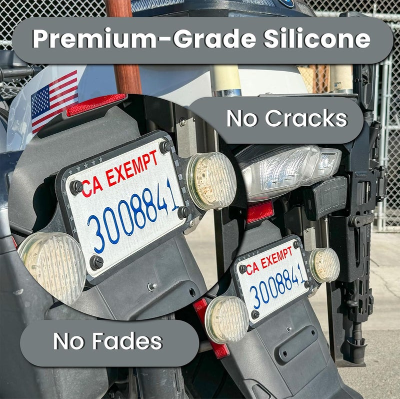 Tactilian Motorcycle License Plate Frame American Flag (Black) Anti Rattle Silicone Subdued 3D Stars and Stripes USA Flag Gloss on Matte Cover, Bike, Harley Motorcycle License Plate Holder Cover - Image 3
