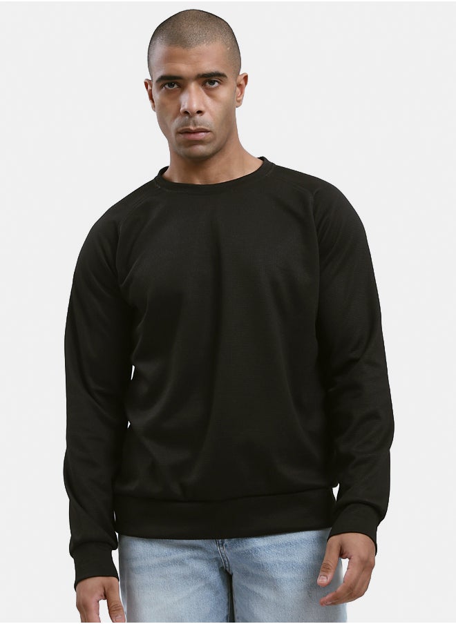 RAVIN Self Pattern Long Sleeves Black Sweatshirt  - Image 1