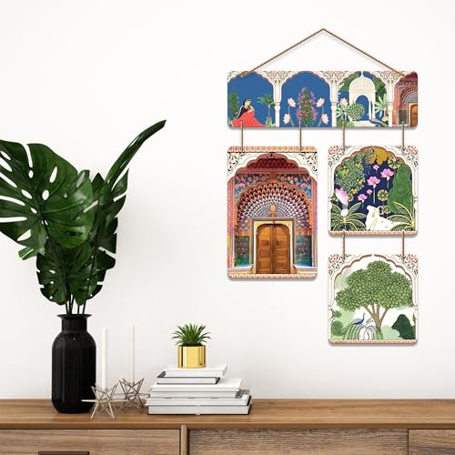 Artvibes Mughal Pichwai Art Decorative Wall Art MDF Wooden Wall Hanger for Living Room | Wall Sculpture | Signs | Handcrafted Art | Modern Decor Artwork | Wall Art Print | Unique Gift Items (WH_6542N) - Image 3