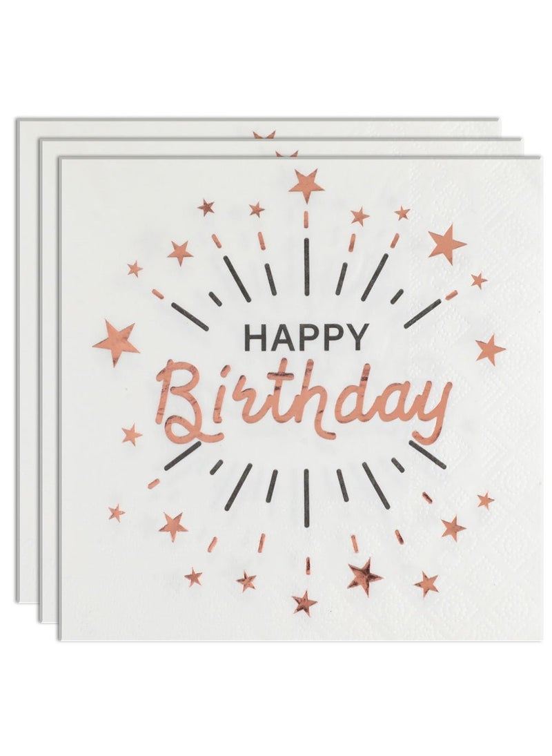 SANTEX Happy Birthday Napkins White Rose Gold 33cm 10-Pack - Image 1