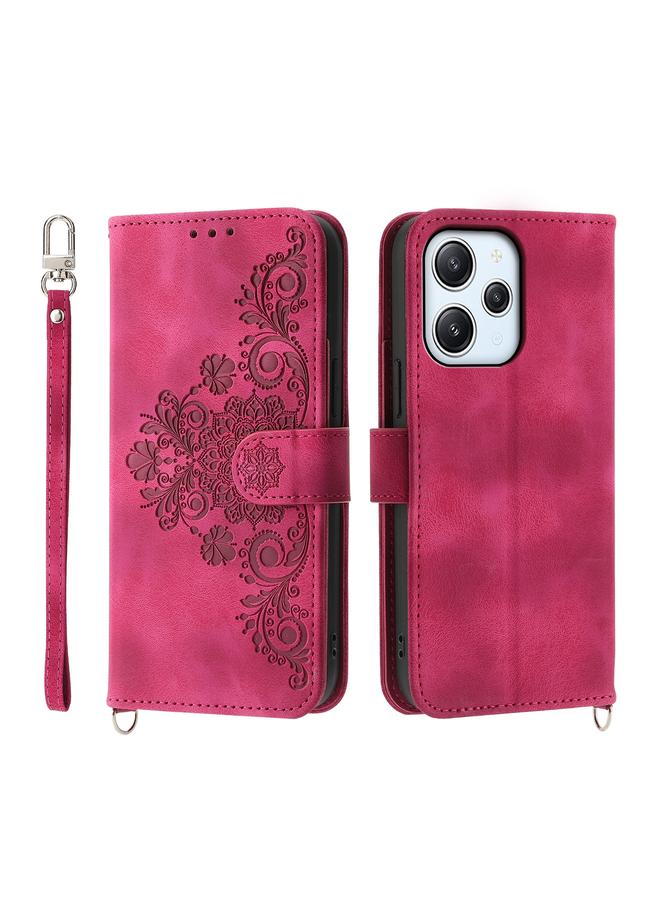 Case For Xiaomi Redmi 12 4G Skin-feel Flowers Embossed Wallet Leather Phone Case