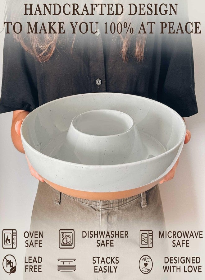 مورا صينية تقديم رقائق البطاطس والصلصة من مورا سيراميك: طقم أوعية حفلات كبيرة مقسمة لرقائق البطاطس والصلصة، والخضراوات والصلصة، والفواكه، والوجبات الخفيفة، والضيافة، وغيرها. تصميم بسيط يناسب المضيفة العصرية - إيرل غراي - Image 4