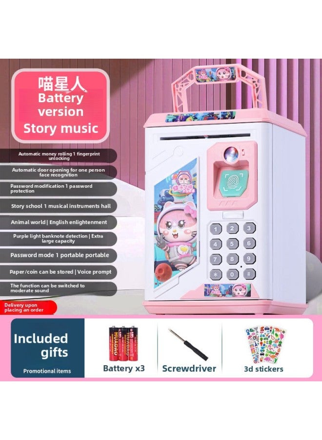 2024 Boys And Girls Password Box Large Capacity Can Be Saved For Boys Astronauts Children's Savings Piggy Bank-Color:906 Blue Planet Cat—18 Major Function Face Recognition Automatic Door Opening—rechargeable Model - Image 2