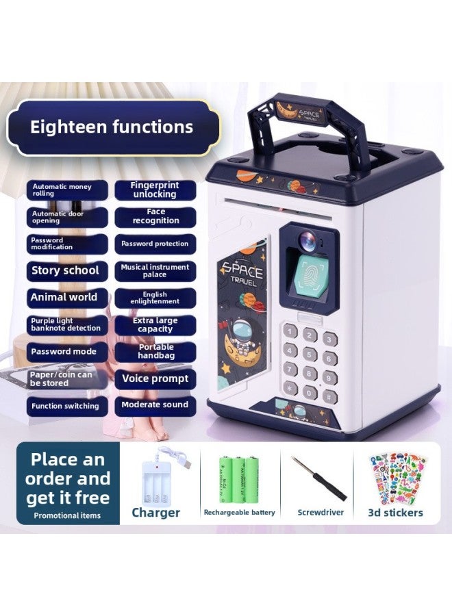 2024 Boys And Girls Password Box Large Capacity Can Be Saved For Boys Astronauts Children's Savings Piggy Bank-Color:906 Blue Planet Cat—18 Major Function Face Recognition Automatic Door Opening—rechargeable Model - Image 3