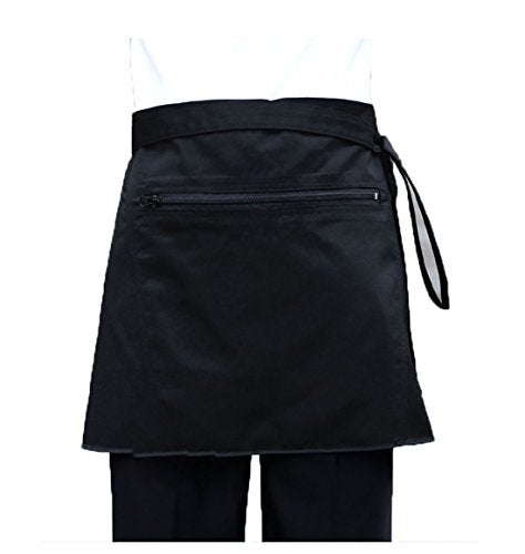 LISSOMPLUME Kitchen Half Waist Apron Work Money Holder Apron with Zipper Pocket 75 40cm Black - Image 1