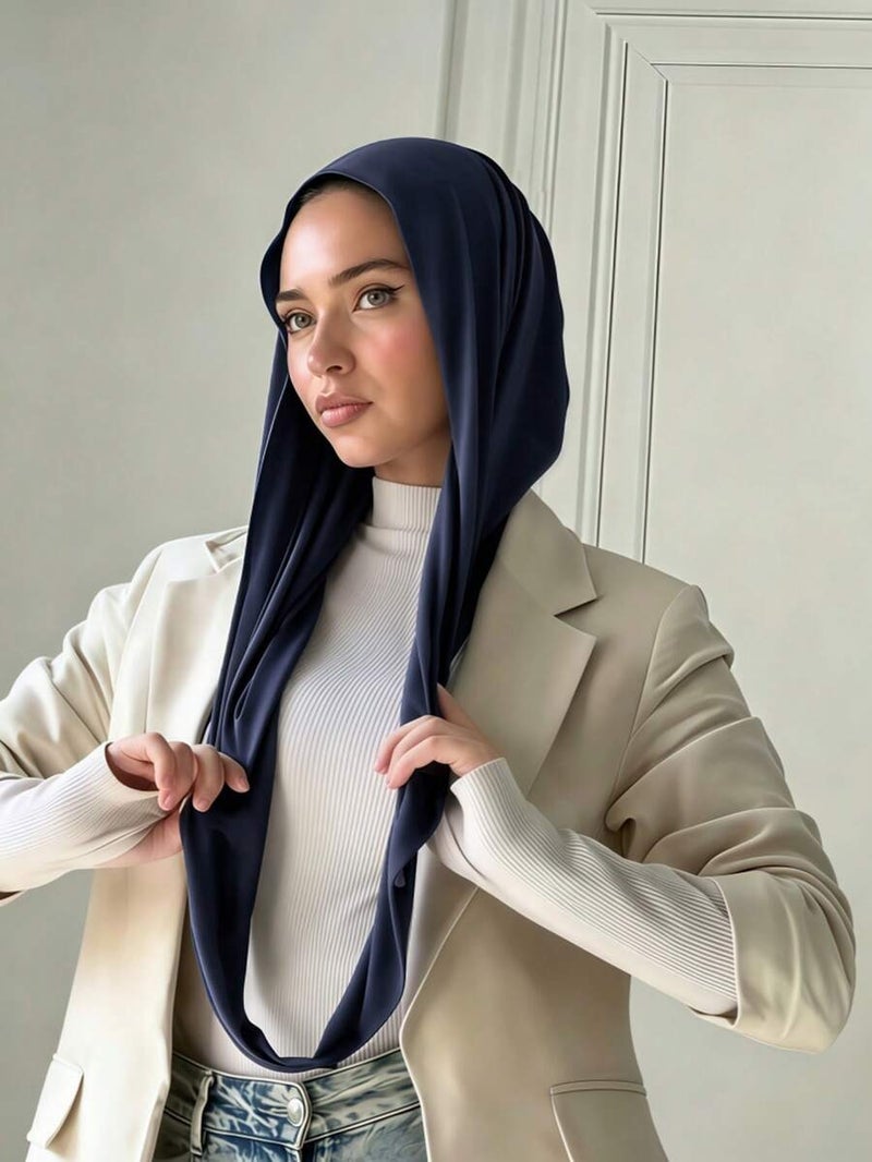 Women's Instant Classic Solid Color Hijab – Pre-Sewn Twisted Neck Scarf, Adjustable Versatile Turban, Soft Skin-Friendly Fabric for Daily, Sports & Yoga