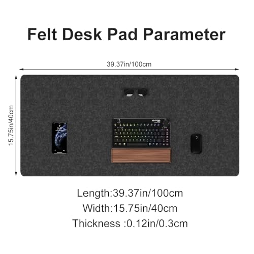 DAWNTREES Large Felt Desk Pad, 40''x16'' Full Desk Mouse Pad, Office Computer Desk Mat for Keyboard,100X40cm Felt Desk Mat for Desk Pad Protector - Image 4