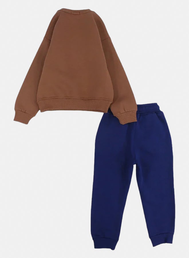 Our kids Boys Cotton Pajama Set – Brown with Moon Print - Image 2