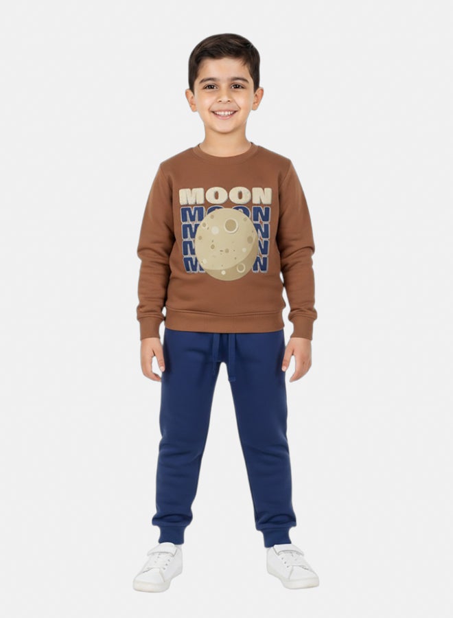 Our kids Boys Cotton Pajama Set – Brown with Moon Print - Image 3