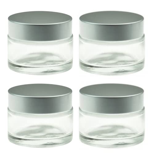 Devinez Multipurpose (Pack of 4) Round Clear Glass Cosmetic Jars,50gm with Inner Liners and Silver Lids, Travel Jars, Refillable for Makeup, Cream, Lotion, Sugar Scrubs, Eye Shadow Paint, Jewelry - Image 1