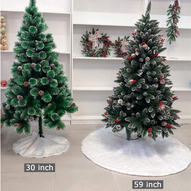 Christmas Tree Skirt,59 Inch Snowy White Faux Fur Plush Velvet Double Layers Tree Skirts for Christmas Holiday Home Party Decorations - Image 3