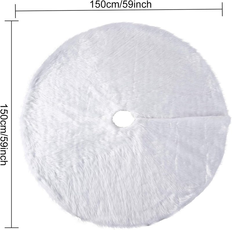 Christmas Tree Skirt,59 Inch Snowy White Faux Fur Plush Velvet Double Layers Tree Skirts for Christmas Holiday Home Party Decorations - Image 2