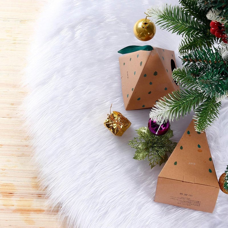 Christmas Tree Skirt,59 Inch Snowy White Faux Fur Plush Velvet Double Layers Tree Skirts for Christmas Holiday Home Party Decorations - Image 1