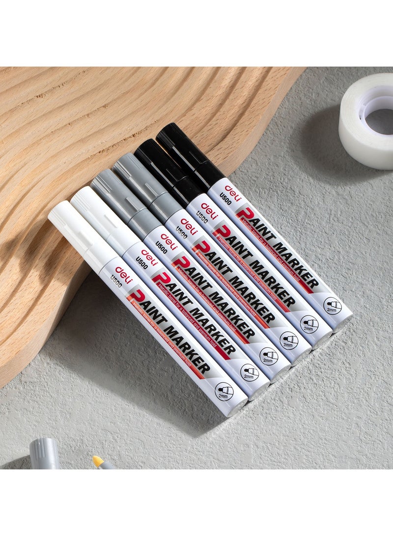 Deli EU500-SL Paint Marker Silver 12pcs/box- ideal for marking on metal, glass, plastic, and wood - Image 2