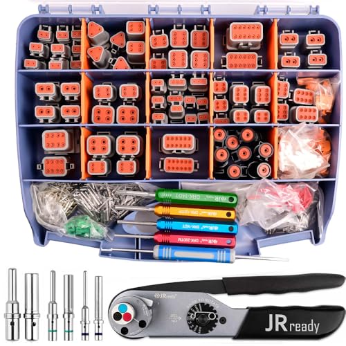 JRready ST63061 Deutsch Connector Master Kit with Deutsch Turret Style Crimp Tool JRDHDT48 DT DTM DTP DTHD Connectors with Size 12 16 20 Solid Contacts Wire Gauge 1222AWG - Image 1