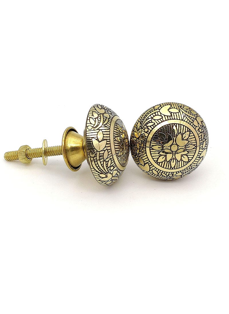 BnoSpace BnoSpace Golden Etched Brass Cabinet Knobs for Cupboard Doors Drawers Pulls Set of 2 38mm 