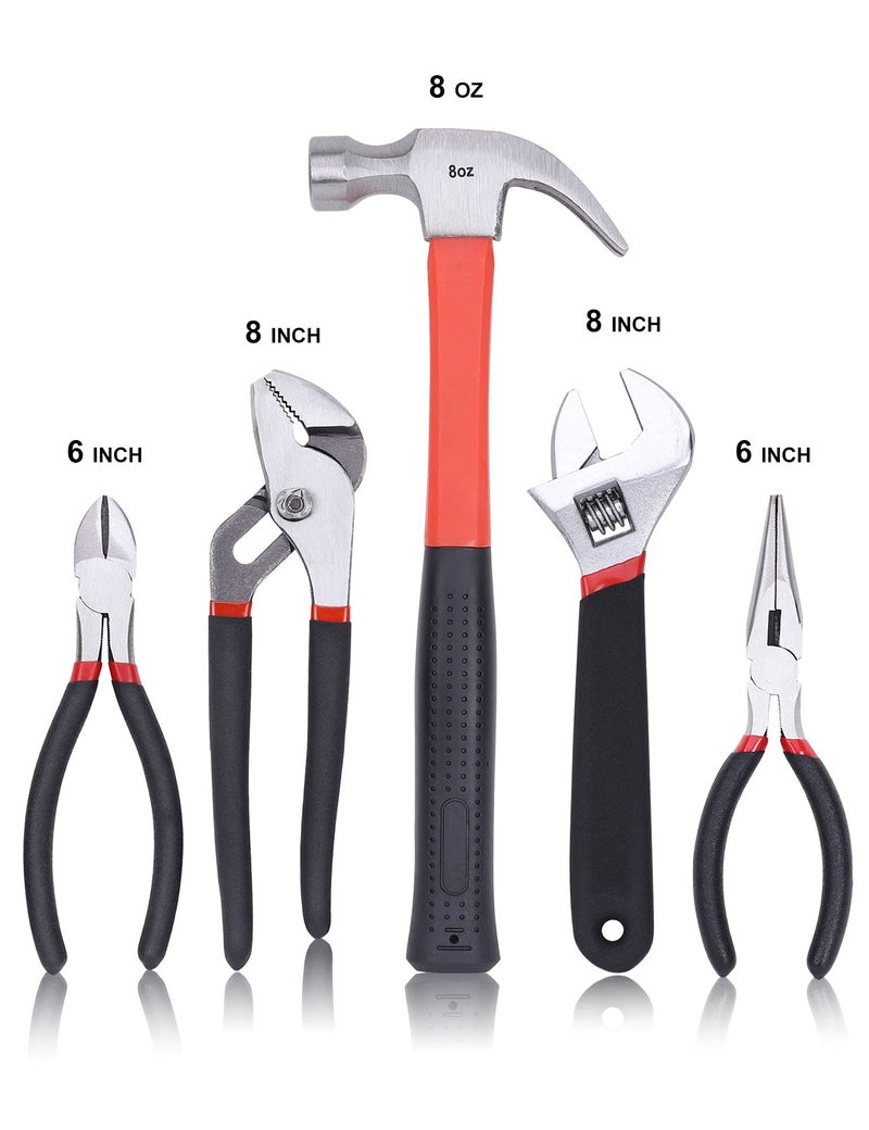 FASTPRO 236-Piece Home Repairing Tool Set, Mechanics Hand Tool Kit with 12-Inch Wide Mouth Open Storage Bag, Household Tool Set for DIY, Home Maintenance, Red - Image 5