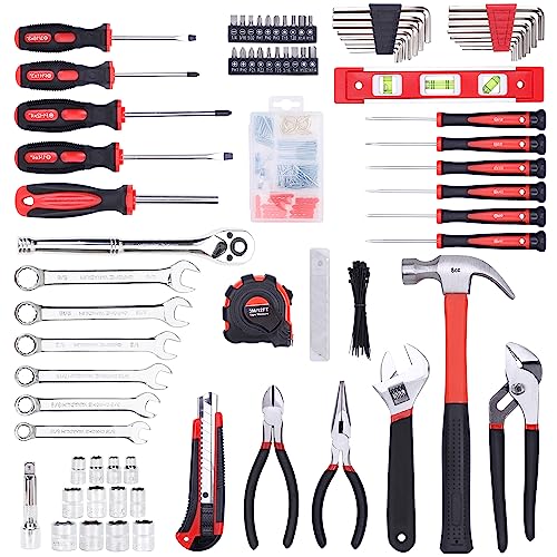 FASTPRO 236-Piece Home Repairing Tool Set, Mechanics Hand Tool Kit with 12-Inch Wide Mouth Open Storage Bag, Household Tool Set for DIY, Home Maintenance, Red - Image 2