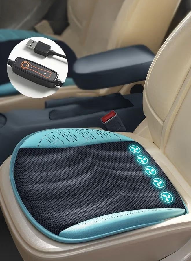 XiuWoo Cooling Car Seat Cushion with 5 Fans and USB Port, 12 V Cooling System for Summer Driving Cooling Seat Covers for All Car Seats, 3 Cooling Levels Breathable Seat Cover Air Cooler Car Seat - Image 1