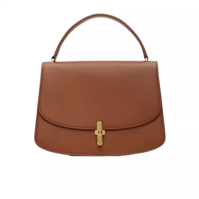 2024 Spring Summer New Womens The Row Sofia Flap Tote Retro Brown gold buckle