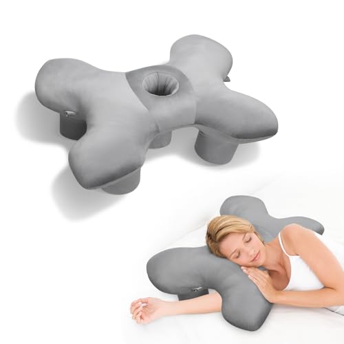 Swaycy Side Sleeper Pillow for Shoulder Pain and Ear Piercing Pillow, Ergonomic Cotton Orthopedic Pillow for Neck Pain Relief, Pressure Release for Pierced Ears & Rotator Cuff, ldeal for Side Sleepers (Gray) - Image 1