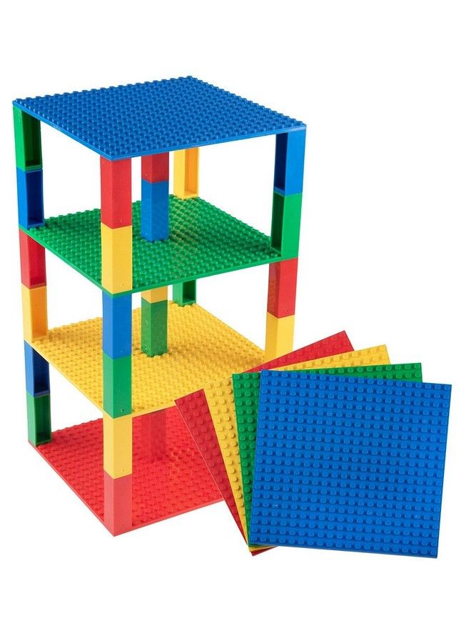 Classic Baseplates 6" X 6" Brik Tower 100% Compatible With All Major Brands ; Building Bricks For Towers And More ; 4 Basic Colors Stackable Base Plates & 30 Stackers  - Image 2