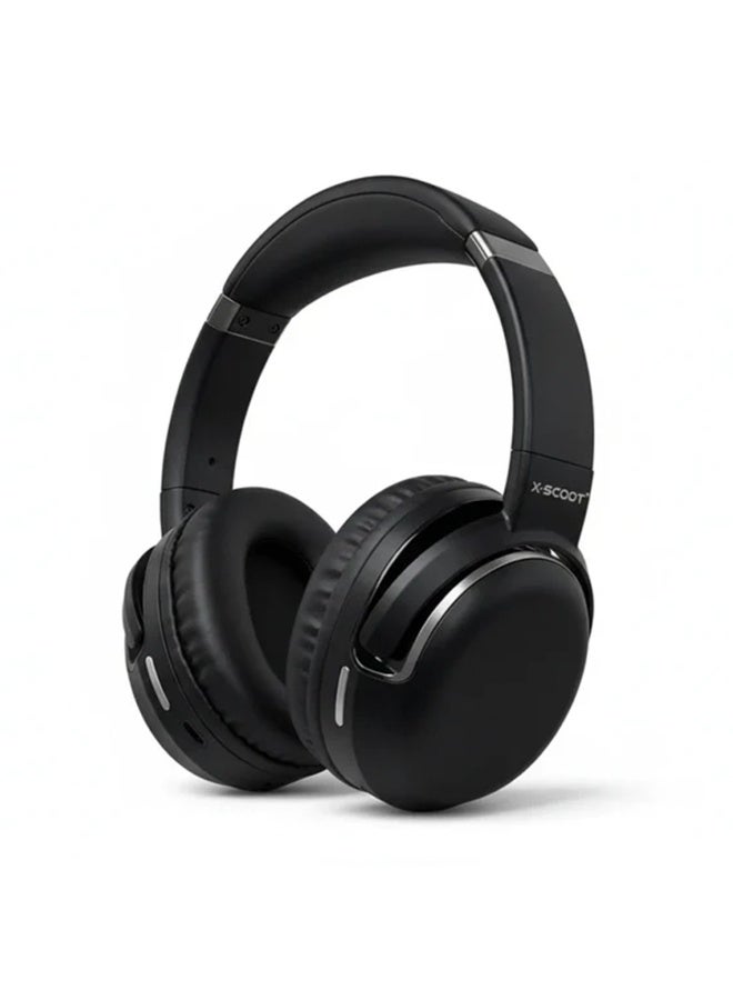 أكس-سكوت سماعات رأس لاسلكية قابلة للطي مع صوت جهير نقي وتأثير جهير مزدوج ووقت تشغيل يصل إلى 22 ساعة وجاهزة للمساعد الصوتي وصوت عالي الدقة وميكروفون عالي الدقة للمكالمات بدون استخدام اليدين ودعم بطاقة TF وتصميم مريح - أسود - Image 1