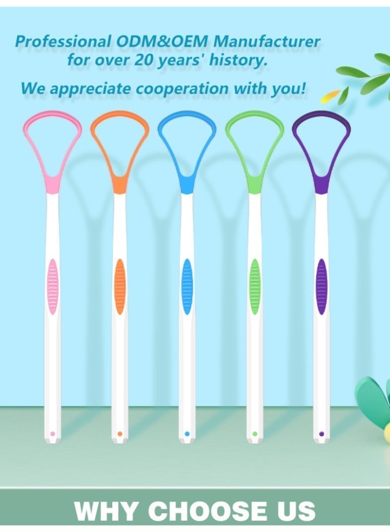 منظف ​​اللسان، مكشطة لسان محمولة قابلة لإعادة الاستخدام للحد من رائحة الفم الكريهة وتحسين نظافة الفم، فرشاة لسان سهلة الاستخدام (عبوة من 5 قطع) - Image 2