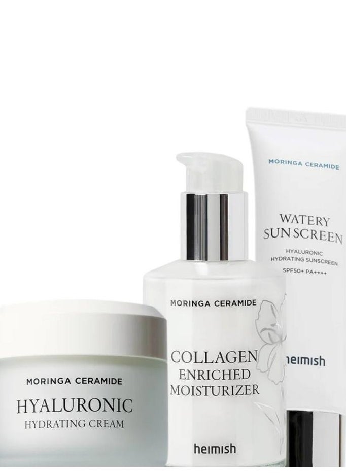 Heimish Heimish Heimish Moringa Ceramide & Hyaluronic Ultimate Hydration Set: Enriched Moisturizer, Hydrating Cream, and Watery Sunscreen SPF50+ 
