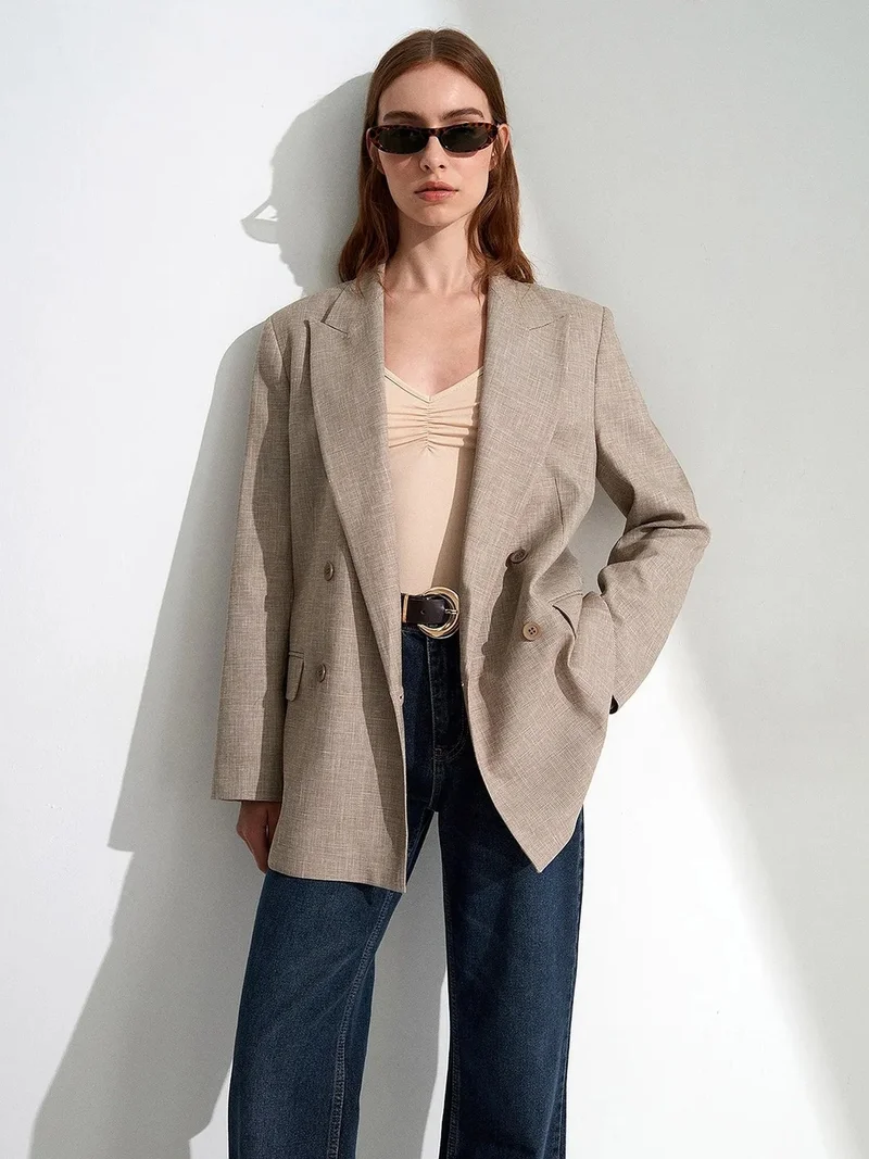 Dilvin DILVIN Long Shawl Collar Crepe Blazer