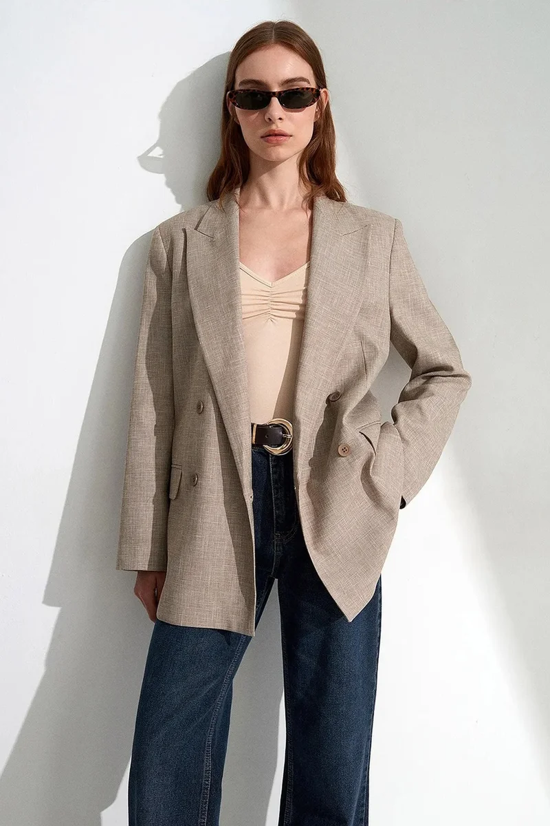 ديلفين DILVIN Long Shawl Collar Crepe Blazer