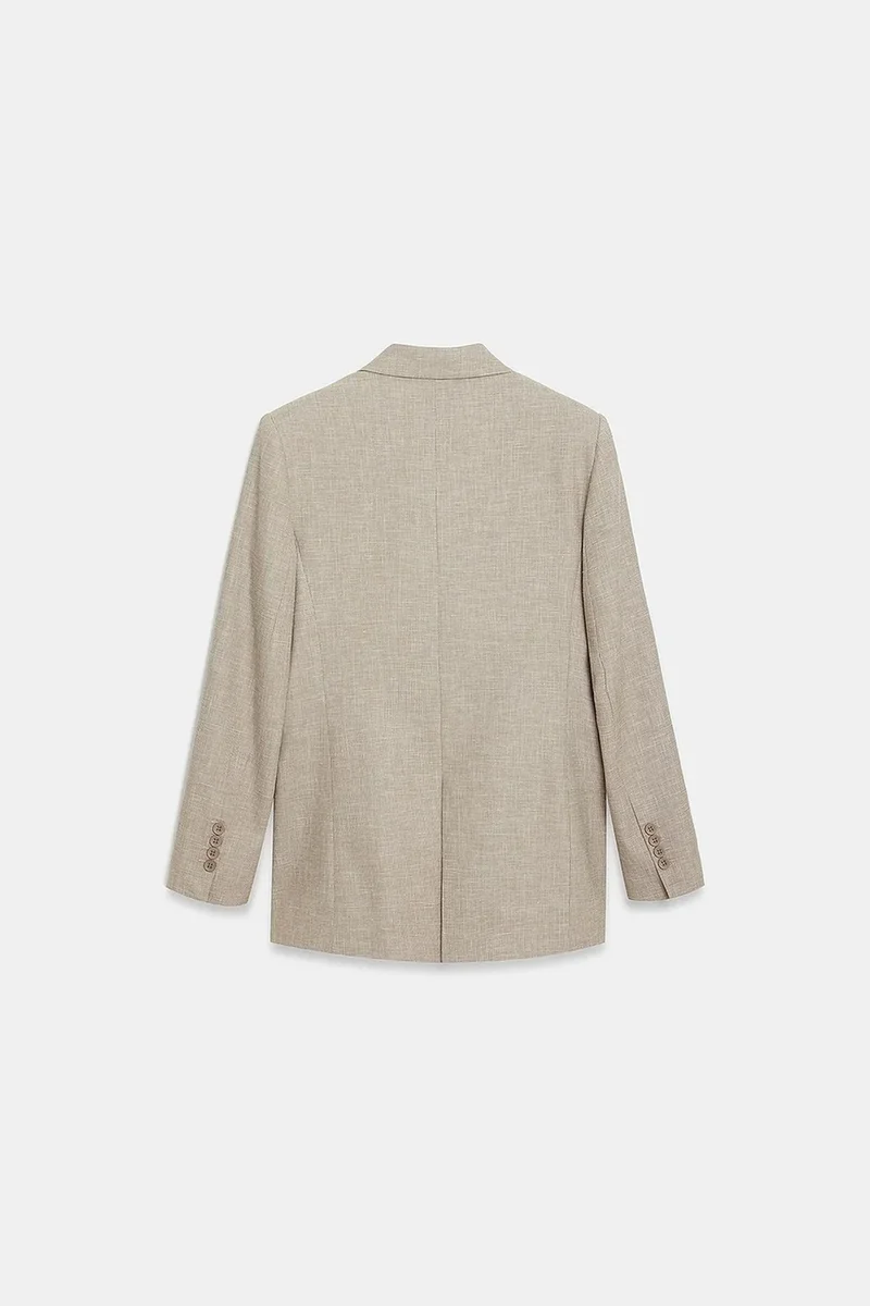 Dilvin Beige Natural DILVIN Long Shawl Collar Crepe Blazer for Women | Best Price UAE