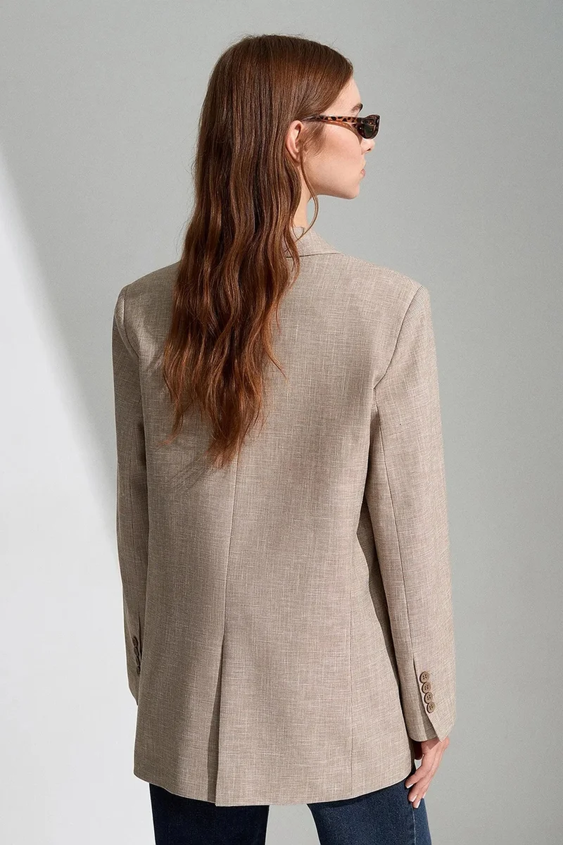 Dilvin Beige Natural DILVIN Long Shawl Collar Crepe Blazer for Women | Best Price UAE