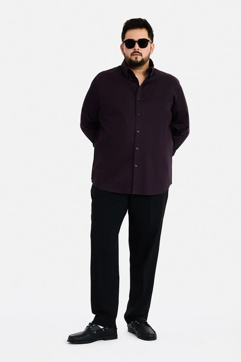 سنيتش Dark Brown Solid Long Sleeve Regular Fit Plus Size Shirt