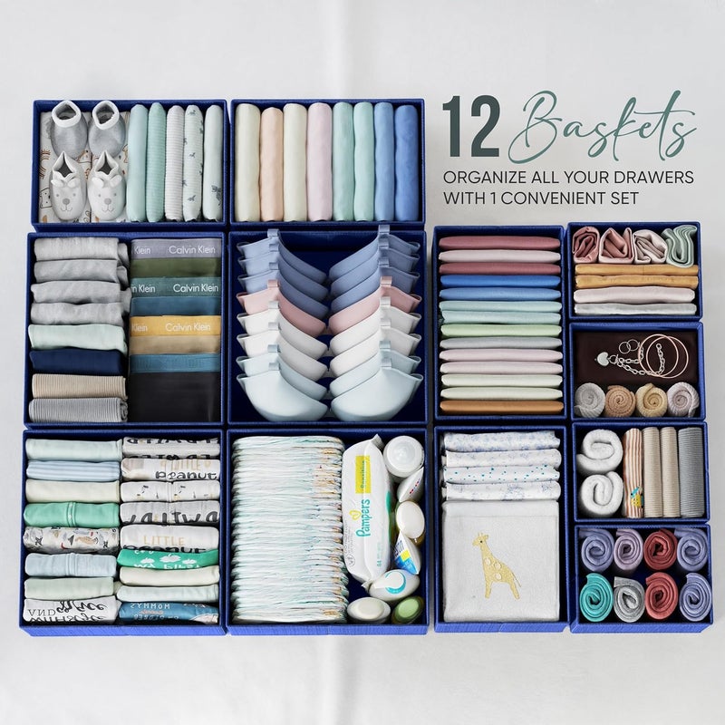 NEATERIZE Drawer Organizer Set of 12 - Navy Dresser Organizer for Nursery, Bedroom & Closet - Image 3