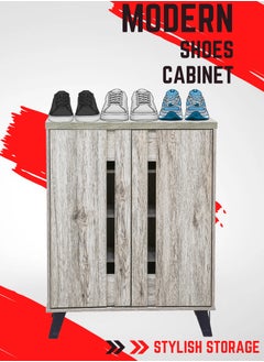 AFT Modern Shoe Cabinet with 2 Doors - Durable Particle Board Design. Particle Board Shoe Cabinet with 2 Doors - Stylish Storage Solution. Perfect for Any Entryway, living room, dining room or bedrooms. Space-Saving Design, Organize Your Footwear Effortlessly. (Natural Oak) Arfan  - Image 1