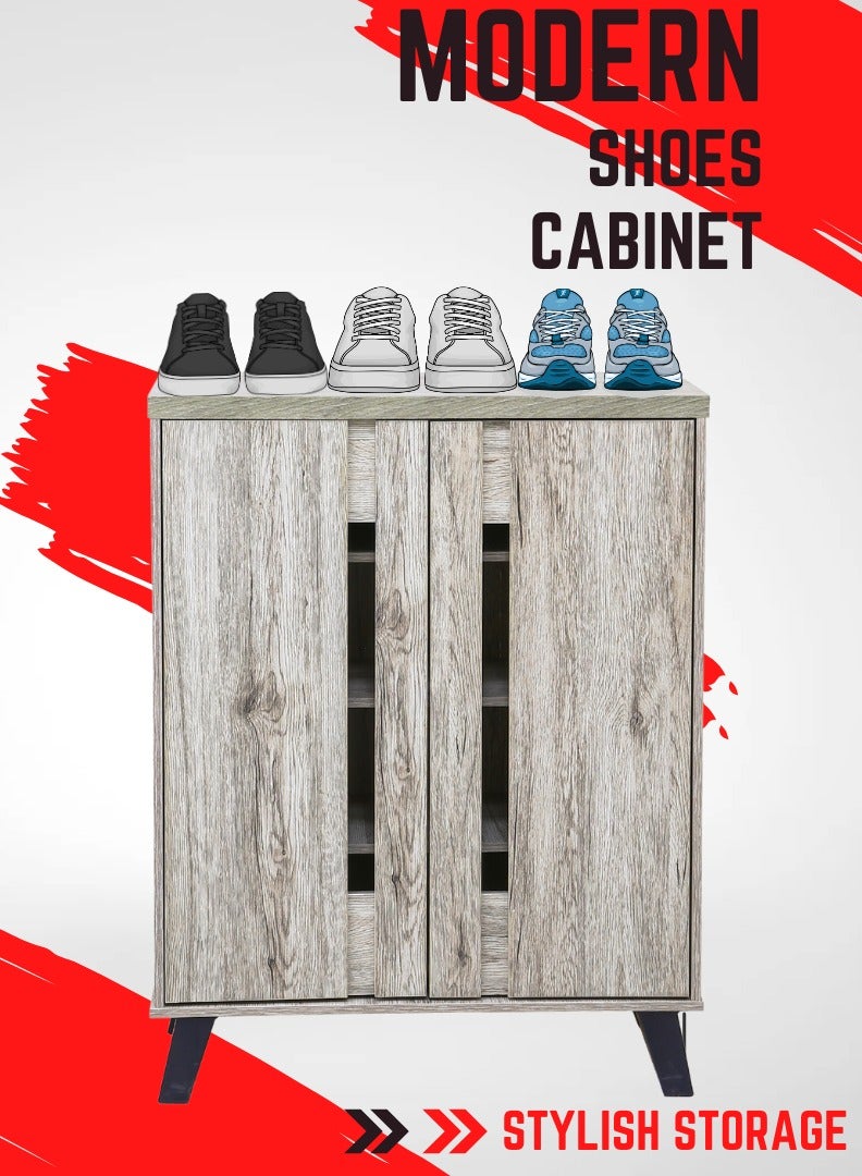 AFT Modern Shoe Cabinet with 2 Doors - Durable Particle Board Design. Particle Board Shoe Cabinet with 2 Doors - Stylish Storage Solution. Perfect for Any Entryway, living room, dining room or bedrooms. Space-Saving Design, Organize Your Footwear Effortlessly. (Natural Oak) Arfan  - Image 1