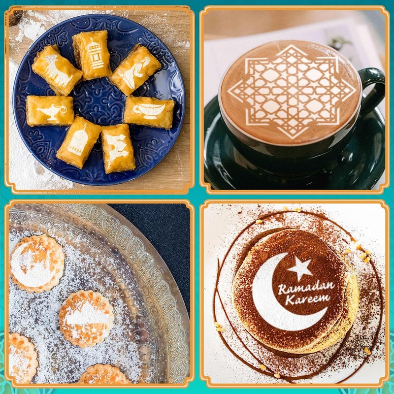 JULBEAR 36 Pieces Reusable Eid Mubarak Cookie Cake Stencils, Ramadan Stencil Templates Mold Tools for Cookies Coffee DIY Eid Mubarak Holiday Baking Painting Dessert Craft Decoration - Image 4