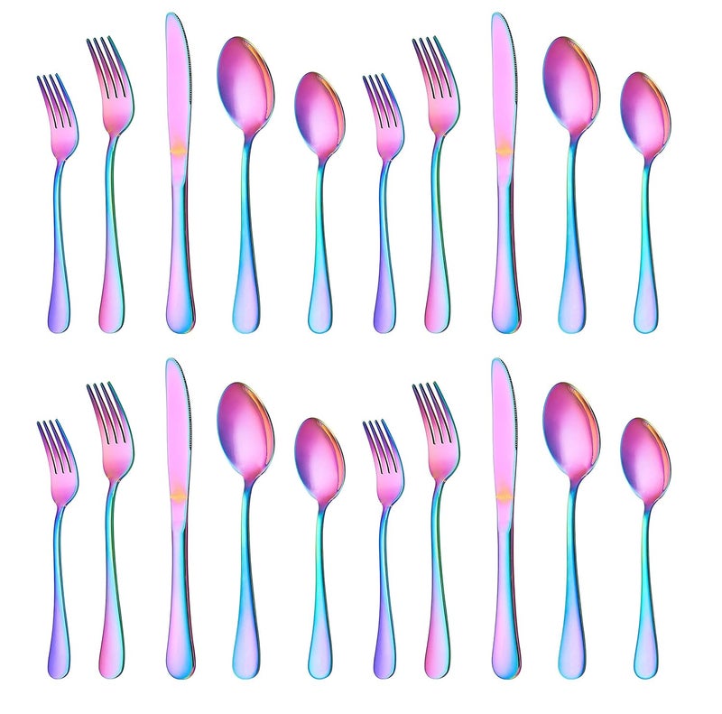 DANSR DANSR Rainbow Flatware Cutlery Silverware Set 20 PiecesFlatware Set Include KnifeForkSpoon for Tea CoffeeCakeDessertSalad Reusable Mirror Polished Dishwasher Safe Kitchen Dining Collection  - Image 1