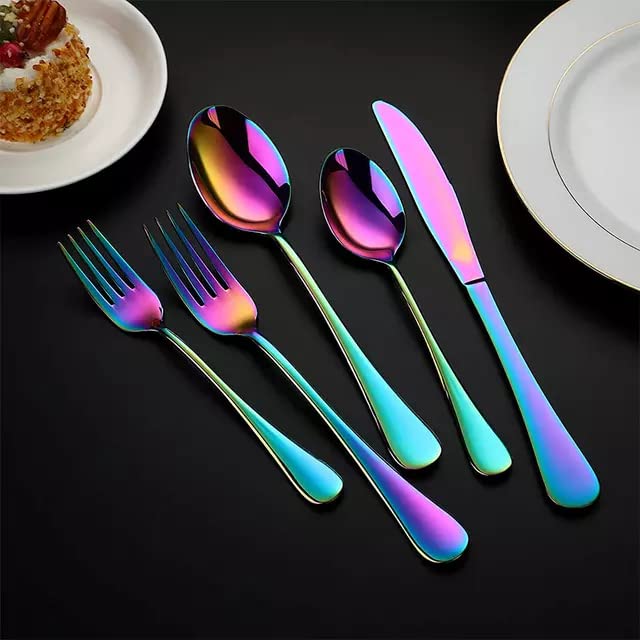 DANSR DANSR Rainbow Flatware Cutlery Silverware Set 20 PiecesFlatware Set Include KnifeForkSpoon for Tea CoffeeCakeDessertSalad Reusable Mirror Polished Dishwasher Safe Kitchen Dining Collection  - Image 2