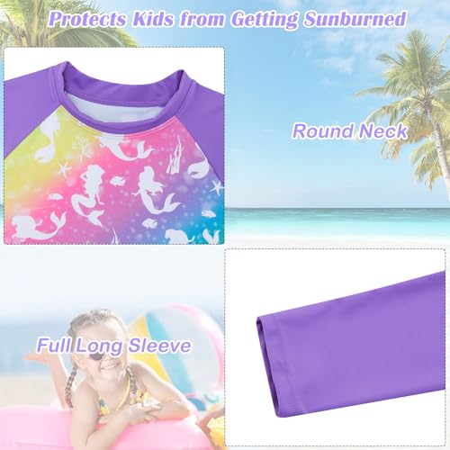 TUONROAD Girls Rash Guard 2-Piece Swimsuit Set Teens Mermaid Printed O Neck Long Sleeve for 6 7 Yrs Old Kids Bikini with UPF 50+ Sun Protection for Pool Beach Party - Image 4