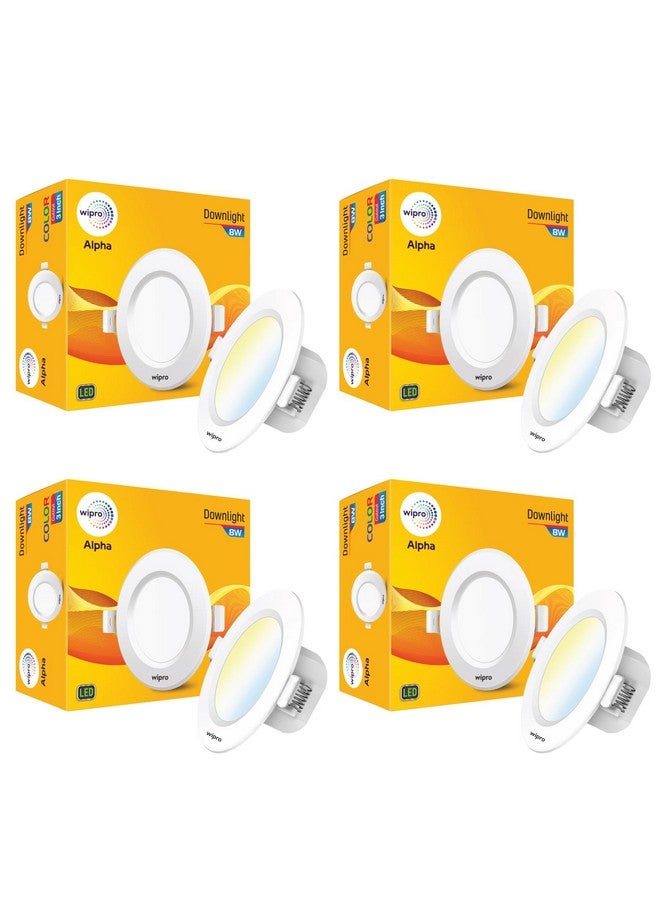 Wipro Garnet 8W Round Downlight Junction Box|Colour Changing Panel|Warm White,Neutral White,Cool White|Glare-Free Design|Recessed Downlighter for False Ceiling|Cutout ~ 3 Inch|Pack of 4 - Image 1