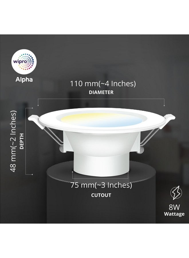 Wipro Garnet 8W Round Downlight Junction Box|Colour Changing Panel|Warm White,Neutral White,Cool White|Glare-Free Design|Recessed Downlighter for False Ceiling|Cutout ~ 3 Inch|Pack of 4 - Image 2