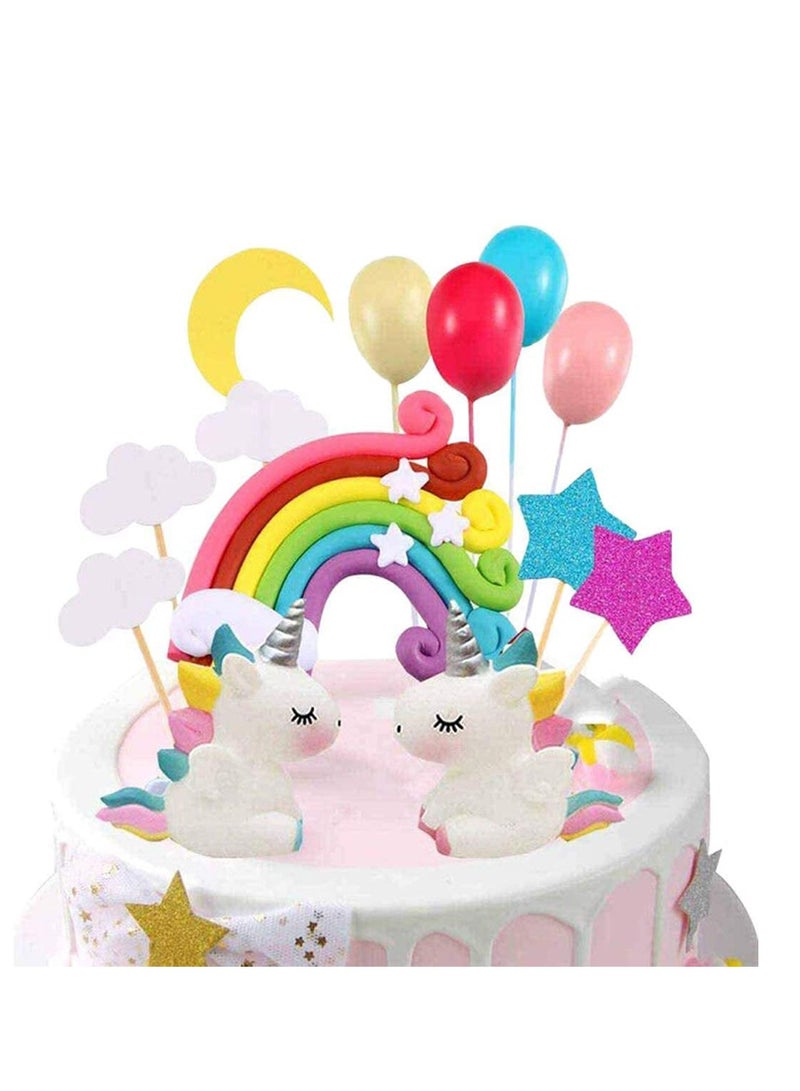 SOLARAE Unicorn Cake Topper Kit, Good Unicorn Cake Topper Cloud Rainbow Star Balloon Cake, 15 Pcs Topper Cake Decorations Stand Up Wafer, for Birthday Wedding Baby Shower Party, Kids Happy Birthday Party - Image 1