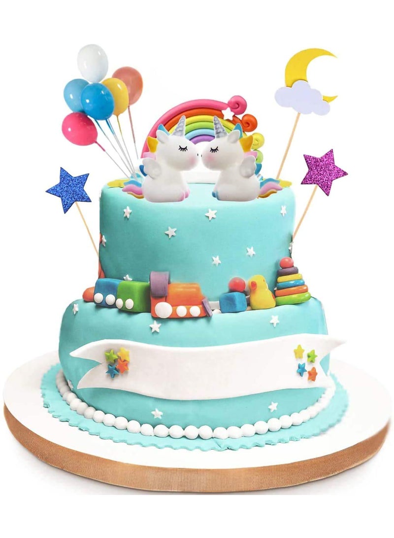 SOLARAE Unicorn Cake Topper Kit, Good Unicorn Cake Topper Cloud Rainbow Star Balloon Cake, 15 Pcs Topper Cake Decorations Stand Up Wafer, for Birthday Wedding Baby Shower Party, Kids Happy Birthday Party - Image 2